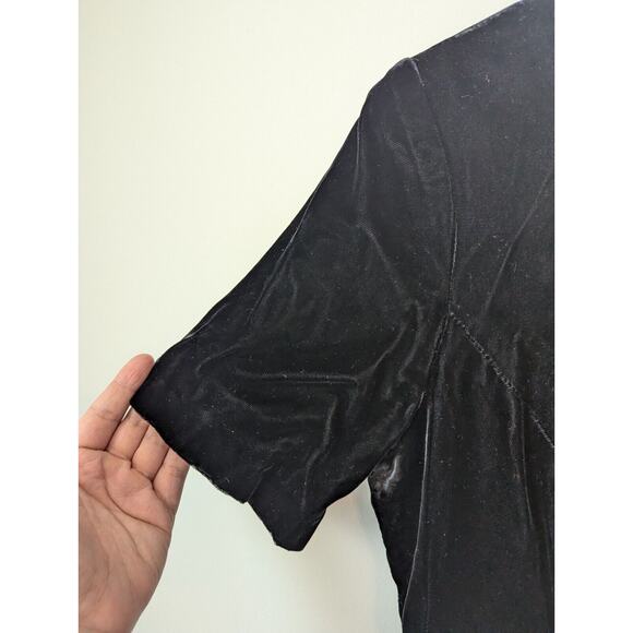 Vtg Lanz RSVP Evening Dress Small Black Formal Velour Midi Bow Open Back Hoco - Picture 4 of 13